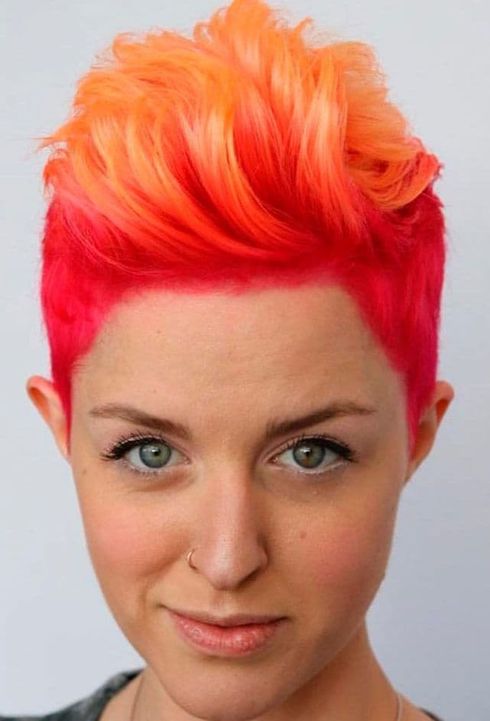 Red color short pixie hair