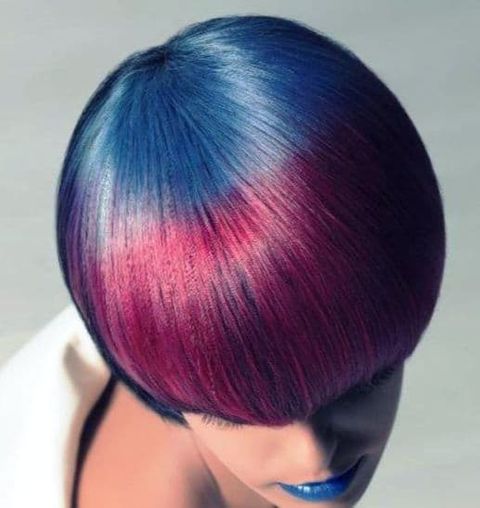 Blue to red color short haircut 2021-2022
