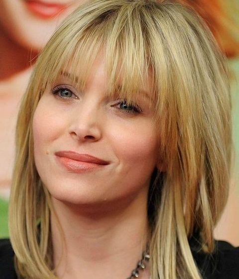 Blonde color shoulder length hairstyle with bangs for women in 2021-2022