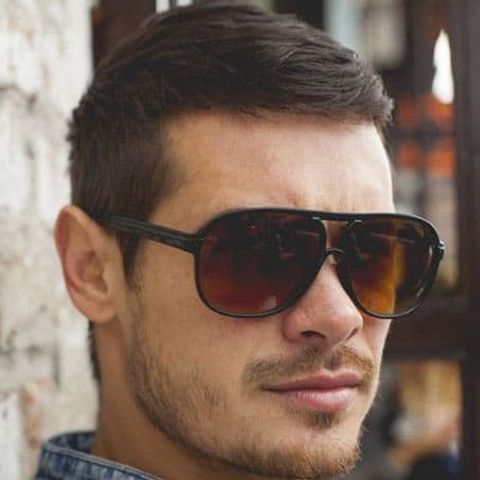Tapered crew cut with glasses