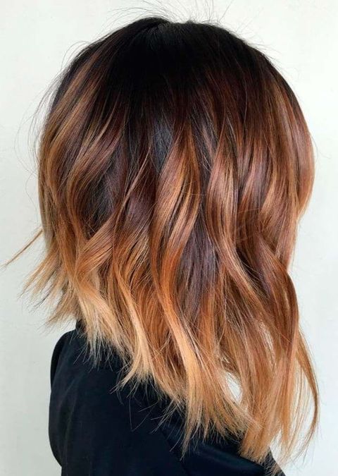 Angled lob cut with brown ombre hair