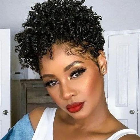 Modern curly short hair for black women with long faces