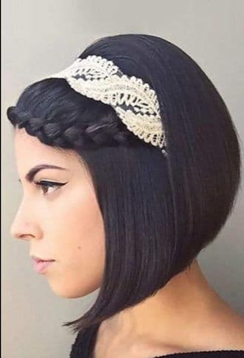 Braids wedding hairstyle with headband for short hair