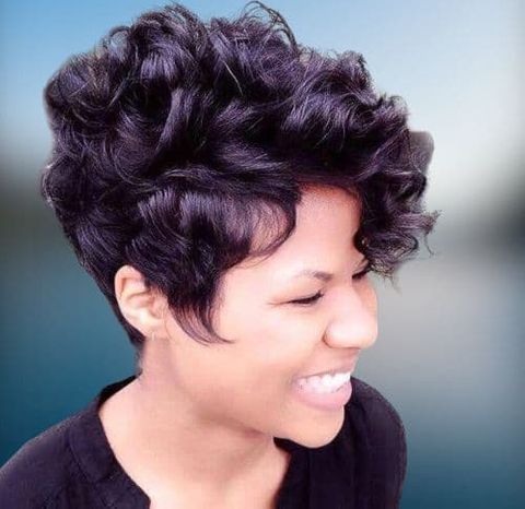 Curly Pixie haircut with bangs for black women