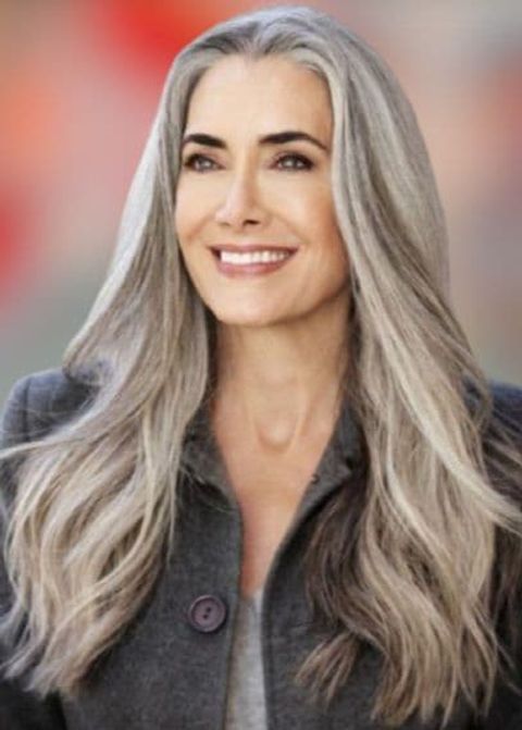 Layered long hair with grey color