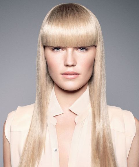 Blonde color long hair with bangs 2021-2022