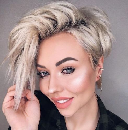 Side swept long pixie with long bangs