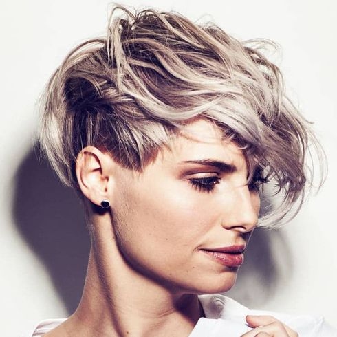 Wavy long pixie with bangs