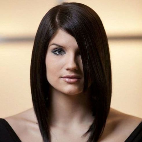Asymmetrical long hair for women with square faces