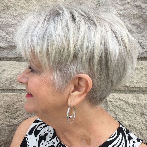 Platinum color short haircut for women over 50