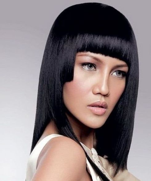 Thick straight hairstyles for with bangs for long faces