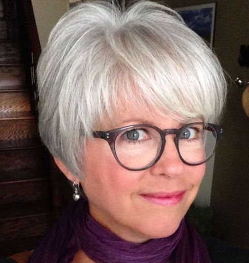 Grey short hair for women with glasses