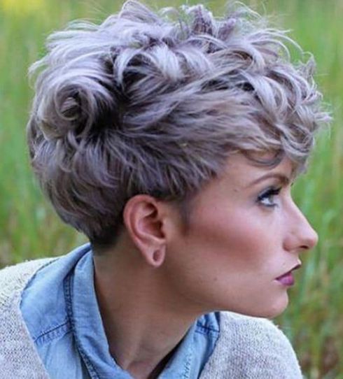 Grey curly pixie haircut 2023