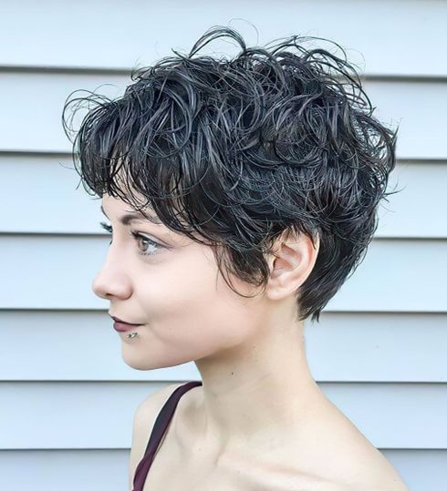 Silver balayage curly pixie haircut 2023