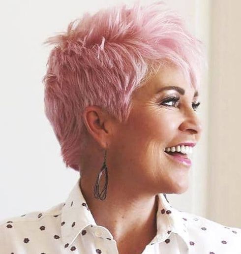Pink color pixie cut over 60 in 2023