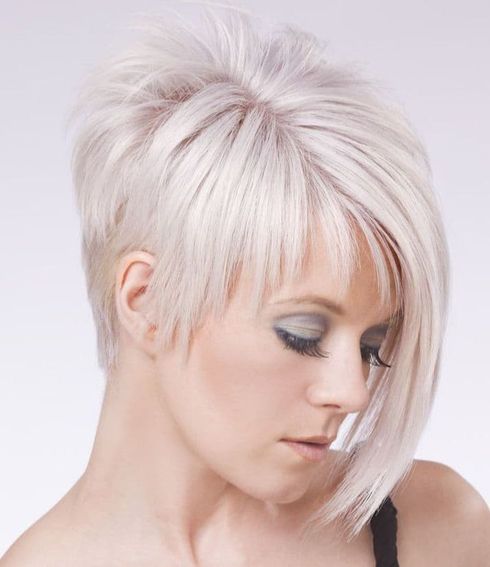 Platinum asymmetrical pixie with bangs for 2023-2024
