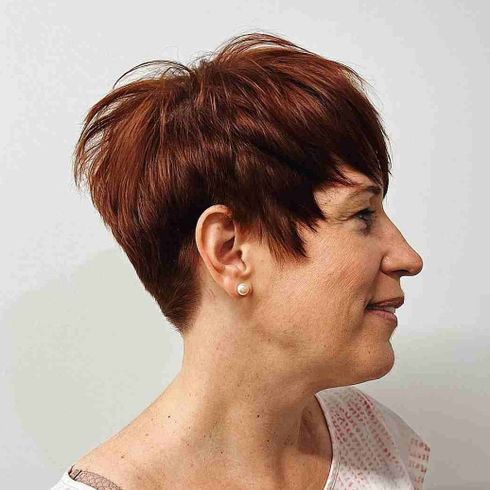 Dark Auburn Pixie with Sideburns