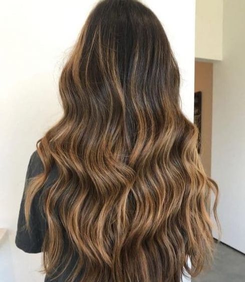 Brown Balayage Hair with Caramel Highlights and Lowlights