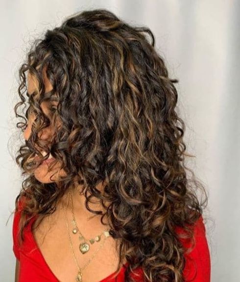 Caramel Highlights on Brown Curly Hair