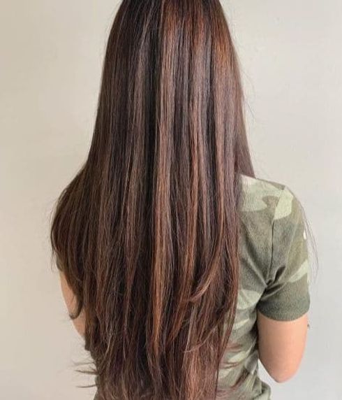 Long and Straight Brown Hair with Caramel Highlights