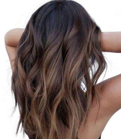 Mousy Brown Hair with Caramel Highlights and Beachy Waves