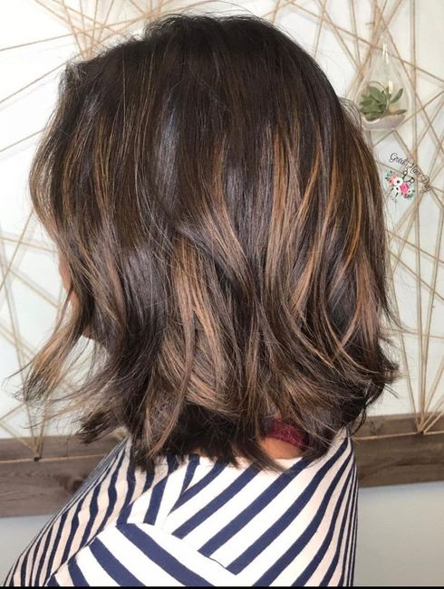 Soft Caramel Brown Highlights on a Brown Bob