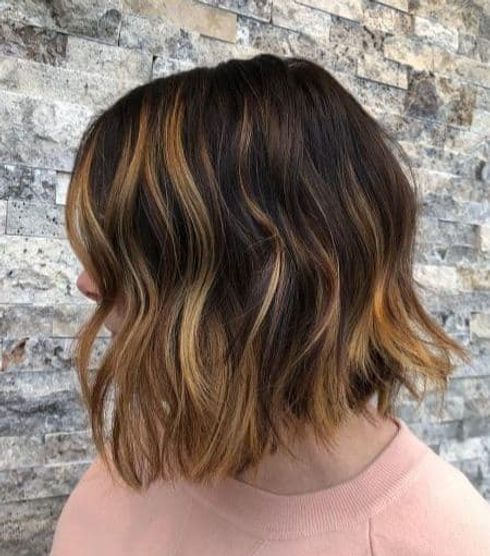 Warm Caramel Highlights on Short Brown Hair