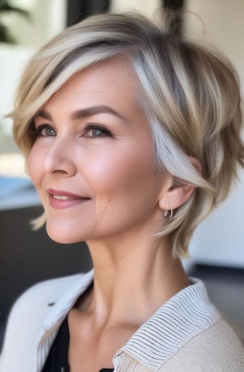 Can you name a few celebrities who have embraced short haircuts in their sixties, inspiring others?
