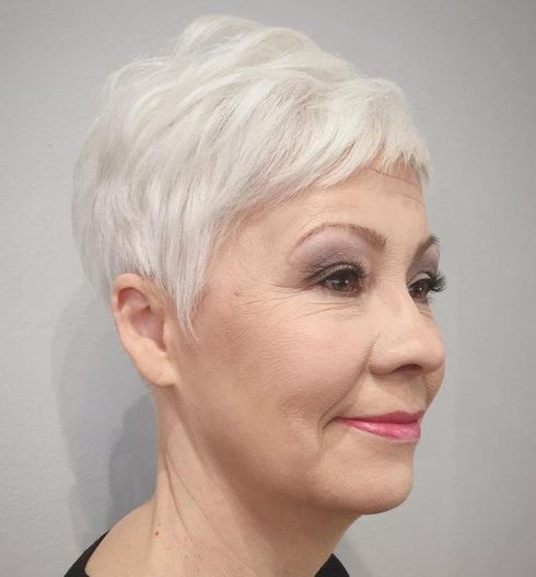 Fine blonde short pixie cut for older women over 60