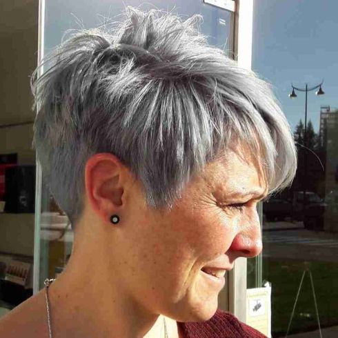 Grey pixie haircut for women over 50