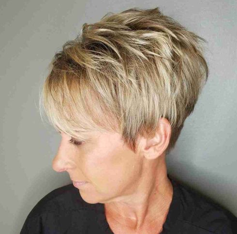 Layered pixie hair style for women over 50