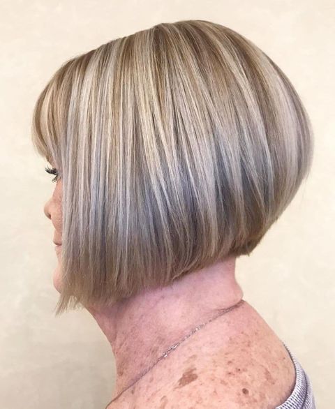 Blond color angled short bob cut