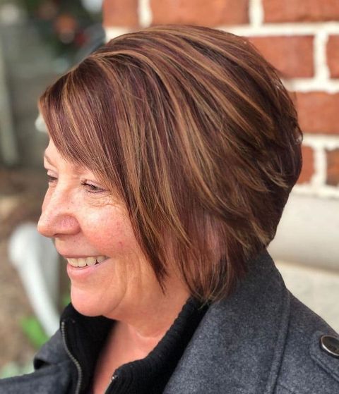 Chocolate brown balayage bob cut over 60