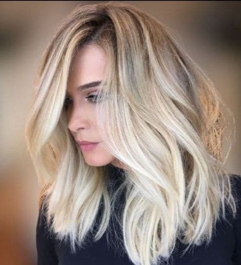 Blonde choppy lob cut