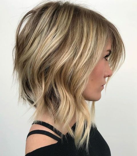 Inverted mid length hairstyle with waves