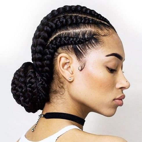 Low bun ghana braids