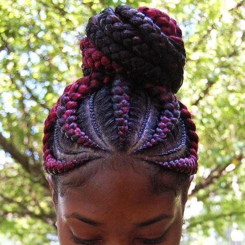 Red balayage bun ghana braids