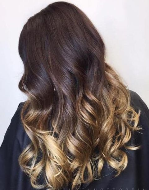 Brown ombre hair color long wavy hair style