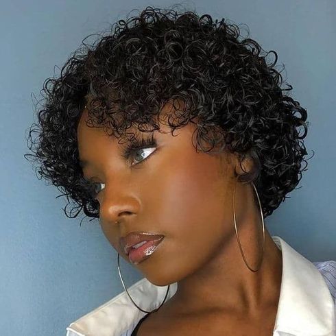 Curly pixie cut for black women with round face