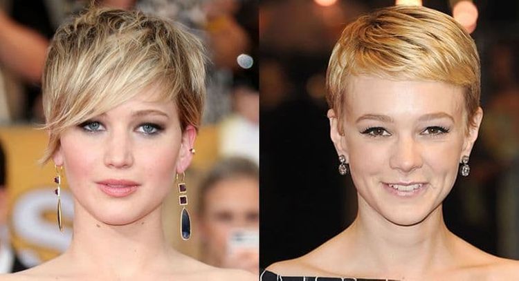 Carey Mulligan and Jennifer Lawrence pixie haircuts and hairstyles