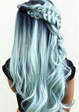 Waterfall braids long hair with green hair color