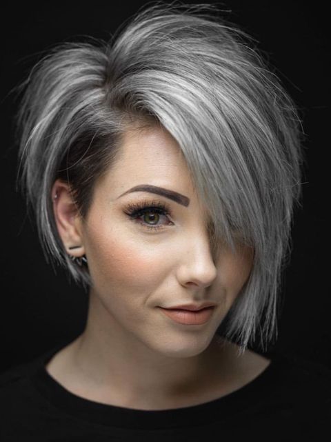Grey hair colors short bob haircut for women with triangle face