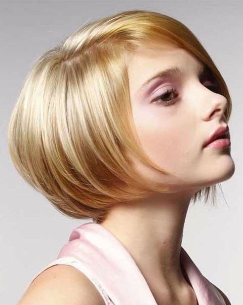 Side swept short bob haircut for girls