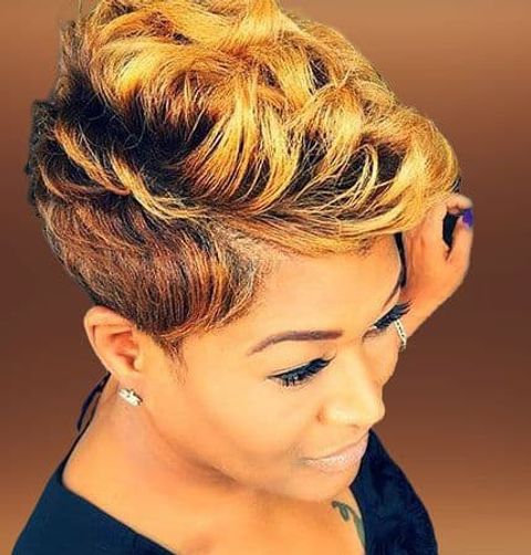 Brown hair color wavy pixie hair cut for black women 2020