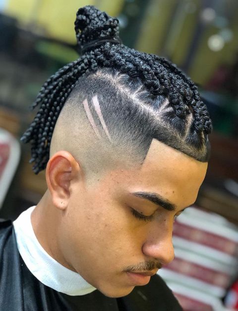 Braids mohawk bun style for men 2021-2022