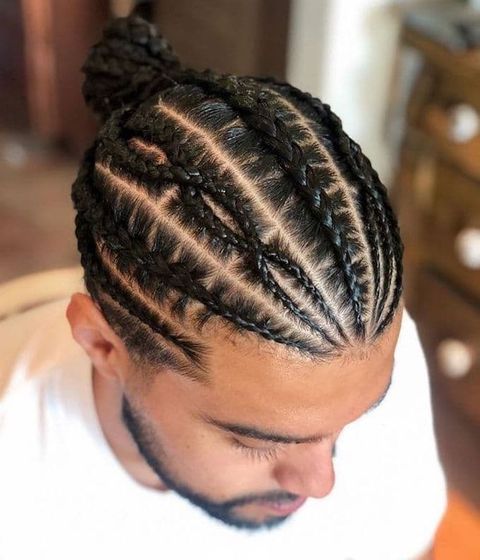 Cornrown braids bun hair for men 2021-2022