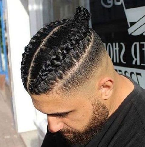 Fade braids bun hair for men 2021-2022
