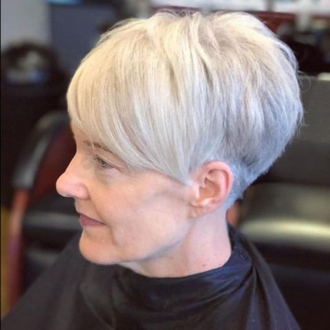 Grey long pixie cut for older women over 60 in 2021-2022
