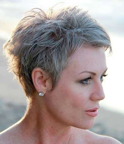 Spiky pixie cut witg grey color for women over 50 in 2021-2022