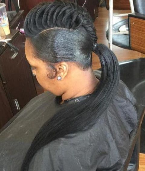 High mohawk low ponytail